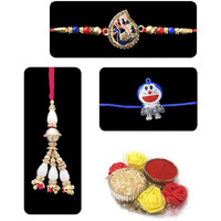 Saugat Traders Rakhi Combo Pack for Bhiaya-Bhabhi and Kid with Roli Chawal Chopra, Rakshabandhan-Brother-Kid Cartoon Rakhi