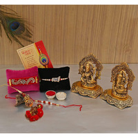 Collectible India Rakhi Gift For Brother - Rakhi for Brother And Bhabhi - Rakshabandhan Rakhi Gift Hamper - Laxmi Ganesh set Idol Showpiece, Bhai Rakhi, Designer Lumba Rakhi For Bhabhi, Greeting Card