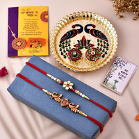 CraftVatika Rakhi for Brother Puja Thali Gift Combo Set of 2 Peacock Rakhi for Brother Bhaiya Men Boy with Kumkum Pooja Thali Set Rakhis for Brother