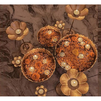 DSH Decorative Urli Bowl with Tealight Holder Stand Set of 3 for Decoration Floating Diya Stand Home Decor Decorative Showpiece. (Taj urli Set)
