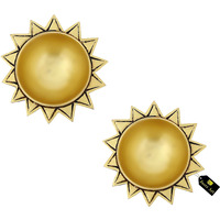 Jaszz Art Brass Sun Diya Small Ethnic Design Handmade Curved Oil Wick Antique Kuber Deepak Lamp for Home Decor Temple Puja Office Counter Decoration Festival Gift (4 inches, 600g, Pack of 2, Golden)