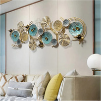 DSH CRAFTING YOUR CURIOSITY Metal Wall Art Lotus Leaves Wall Hanging Wall Decor Sculpture (46 X 17 Inch) For Home Hotel Restauran Decoration. (16-BUTTERFLY-BLUgold)