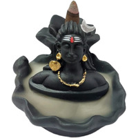 HC VILLA Lord Shiva Backflow Cone Incense Holder | Decorative Showpiece with 10 Free Smoke(Dhoop) Pooja & Gift |Mahadev Murti Idol, Shankara for Home & Living Room Decor, 12cm (Black) Resin