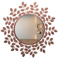Furnish Craft Designer Gold Leaf Framed Round Mirror for Wall, Mirror for Bathroom, Wall Decor, Designer Mirror, Wall Mirrors (32x32 Inch, Rose Gold, Framed)
