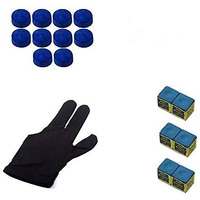 Laxmi Ganesh Billiard Snooker & Pool Combo, 1 Piece Glove, 6 Pieces Chalk and 10 Pieces Leather Cue Tip (9mm)