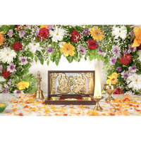 Idolkart Copper Pure Gold Coated Ganesh Laxmi For Diwali Pooja Box - Premium Gold Laxmi Ganesh For Diwali Pooja Box - Auspicious Pocket Temple With Charan Paduka (4 * 8 Inches)