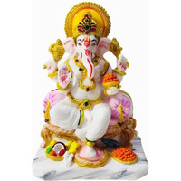Divine Gifts Marble Dust Ganesh Idol, 7 Inches, White Gold, 1 Piece