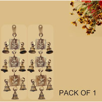 Jaszz Art Laksmi Ganesh Saraswati Bell Pair Antique Brass Hanging Bells for pooja gift Home Decor with Ghanti Handmade puja article for Festival Vastu Navratri (Pack of 1)