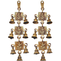 Jaszz Art Laksmi Ganesh Saraswati Bell Pair Antique Brass Hanging Bells for pooja gift Home Decor with Ghanti Handmade puja article for Festival Vastu Navratri (Pack of 2)