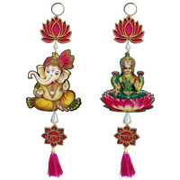 WAHHSON Lotus Hangings for Decoration/Hanging for Home Decor/Floral Wall Hangings for Temple Decor/Diwali Decor,Wedding and All Festival Decor/showpiece for Home Decor (Laxmi Ganesh)