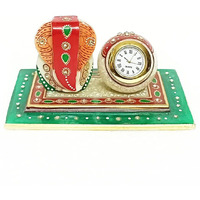 Handicraft Kingdom Table Clocks For Bedroom Designer Analog Modern Quartz Movement For Office & Home Dcor With Ganesh | Round Shape Gift Item For Living Room| Approx Size 4x6 Inch & Wt 850Gm PackOf 1