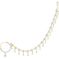 Yellow Chimes Nose Rings for Women Gold-Plated Traditional Nose Pins White American Diamond Chained Nose Ring for Women and Girls.