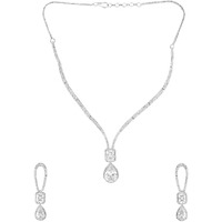 Yellow Chimes American Diamond Necklace Set For Women | White Stone Silver Jewellery Set For Women | Diamond Necklace Set | Birthday Gift for Girls Anniversary Gift for Wife