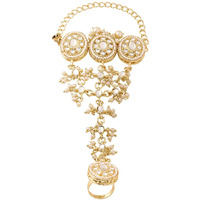 Yellow Chimes Haath Phool for Women Ring Bracelet Kundan Studded Traditional Gold Plated Panja/Adjustable Rings Bracelet for Women and Girls (Style-2)