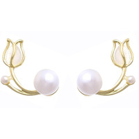 ANNACREATIONS Korean Fashion Style Gold Plated Pearl Stud Earrings For Women & Girls (Set of 1)