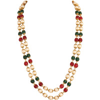 Ratnavali Jewels Double Line Red Green 8mm Golden Pearl Beads Mala Necklace For Women/Girls