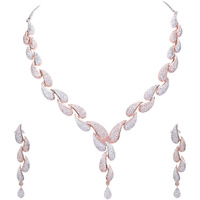 Ratnavali Jewels American Diamond CZ Rose Gold Plated Designer Jewellery Set/Necklace Set with Chain & Earring for Girls/Women (RV3382RG)