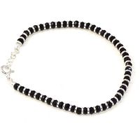 Nemichand Jewels Nazariya with Black Crystals for Women 92.5% Pure Stering Silver Bracelet for Women (7 inch + Extension) (Black)