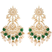 I Jewels 18K Gold Plated Traditional Handcrafted Pearl Kundan Beaded Chandbali Earrings for Women/Girls (E2916G)