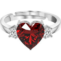 CLARA 925 Sterling Silver Blood Red Heart Ring with Adjustable Band | Rhodium Plated, Swiss Zirconia | Gift for Women & Girls