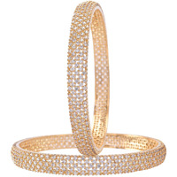 Ratnavali Jewels Brass Gold Plated and Cubic Zirconia Bangles for Women (Set of 2) (White)