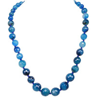 RATNAVALI JEWELS Designer Blue Agate Onyx Stone Beads Necklace Single Line for Women and Girls RV2973B