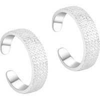 Silver Chest 925 Toe Ring Silver For Women - Pair of 2 Adjustable Size Self Design Sterling Silver Toe Rings Bands