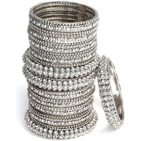 ZENEME Fashion Jewellery Traditional Silver Plated Oxidized Bracelet Bangles Set for Girls and Women (Silver, 2.6)