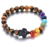 Hot And Bold 7 Chakra Triple Protection Bracelet: Natural Stones With Certificate Of Authenticity For Unisex Adult (Tiger Eye Lucky Turtle 7 Chakra)