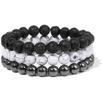 Young & Forever Reiki Crystal Beads Bracelets Original Lava Rock Howlite and Hematite Set of 3 Bracelet Set