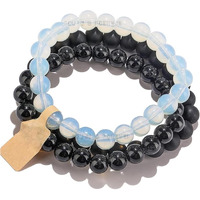 Young & Forever Reiki Crystal Beads Bracelets Original Opal Black Obsidian Matt Onyx Set of 3 Bracelet Set