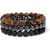 Young & Forever Reiki Crystal Beads Bracelets Original Tiger Eye Hematite and Lava Rock Set of 3 Bracelet Set