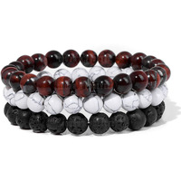 Young & Forever Reiki Crystal Beads Bracelets Original Red Tiger Eye Howlite Lava Rock Set of 3 Bracelet Set