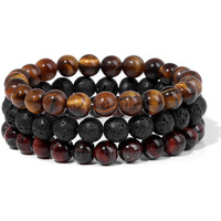 Young & Forever Reiki Crystal Beads Bracelets Original Red Tiger Eye Brown Tiger Eye Lava Rock Set of 3 Bracelet Set