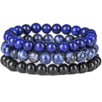 Young & Forever Gift Matching Natural Tiger Eye Tourmaline Hematite and Multi Layer Triple Protection Gem Stone Beads Stacked Combo Bracelets for Men and Women