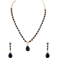 Ratnavali Jewels American Diamond CZ Gold Plated Designer Blue Sapphire Jewellery Set/Necklace Set with Chain & Earring for Girls/Women (RV2762B)