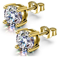 HighSpark Womens 925 Silver Solitaire Earrings In Gold Finish| 92.5 Sterling Silver And Diamond Like Brilliance Sparkling Zirconia For That Stunning Shine Lovely Gift-Gold 6Mm
