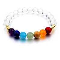 Hot And Bold 7 Chakra Triple Protection Bracelet: Natural Stones With Certificate Of Authenticity For Unisex Adult (Clear Quartz 7 Chakra Bracelet)
