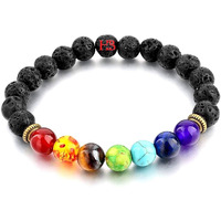 Hot And Bold Unisex Adult 7 Chakra Triple Protection Bracelet: Natural Stones With Certificate Of Authenticity (Lava 7 Chakra)