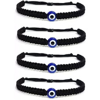 ARTIFICIAL TREE Handmade Nazar Evil Eye Charms Black Thread Bracelet Adjustable Bracelet for Women, Men, Girls & Boys 4 Piece (BLACK)(AT GIRLS BRCT 028)
