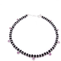 DHRUVS COLLECTION 925 Exclusive Stylish Nazariya Anklet (Payal) with Black & Silver Beads (Crystal) in 92.5% Silver for Girls and Women - Single Piece