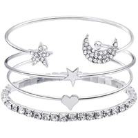 Shining Diva Fashion Crystal Multilayer Charm Bangle Silver Plated Cubic Zirconia Bracelet for Women (Silver, rrsd9914b)