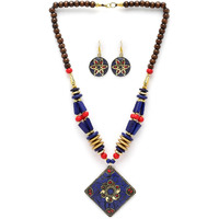 Shining Diva Fashion Latest Stylish Traditional Tibetan Pendant Necklace Jewellery Set for Women (rrsd15552s)
