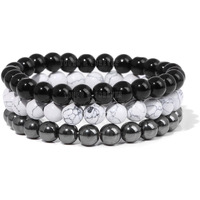 Young & Forever Reiki Crystal Beads Bracelets Original Black Onyx Howlite Hematite Set of 3 Bracelet Set