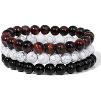 Young & Forever Reiki Crystal Beads Bracelets Original Red Tiger Eye Black Onyx Howlite Set of 3 Bracelet Set