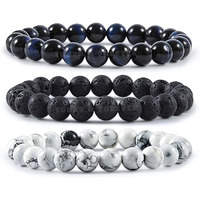 Young & Forever Reiki Crystal Beads Bracelets Original Hawks Tiger Eye Howlite and Lava Rock Set of 3 Bracelet Set