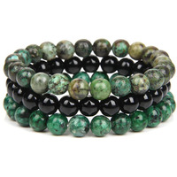Young & Forever Reiki Crystal Beads Bracelets Original Black Onyx Ruby Zoiste African Turquoise Set of 3 Bracelet Set
