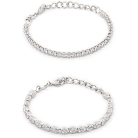 ZAVERI PEARLS Set of 2 Silver Tone Contemporary Cubic Zirconia Brass Tennis Bracelets For Women-ZPFK13466