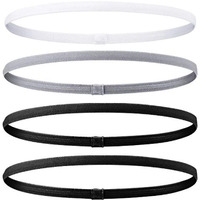 Seeotwo 4 Pieces Thick And Slim Non-Slip Elastic Sports Headbands - Athletic Skinny Hair Headband For Women, Men, Boys, Girls - Silicone Grip Hairband Mini Stylish Sweat Band (Black, Grey, White)