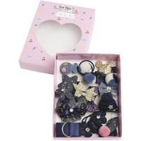 BabyMoon 18Pcs/Set Mix Style Headwear Set Children Accessories Ribbon Bow with Full Covered Clips Hairpins for Girls Princess Crown Hair Accessories with Gift Box (Navy)